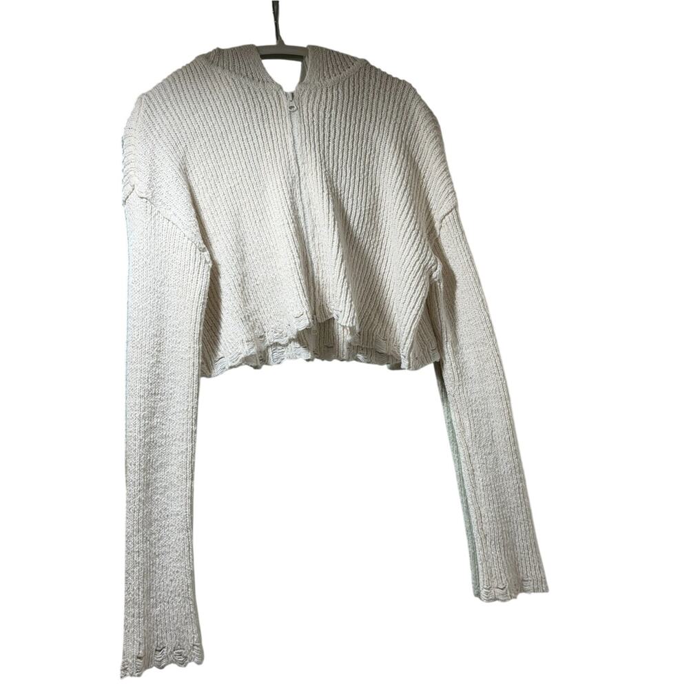 Moon & Madison Knit Hooded Zip Sweater in Off-White L 12-14 EUC